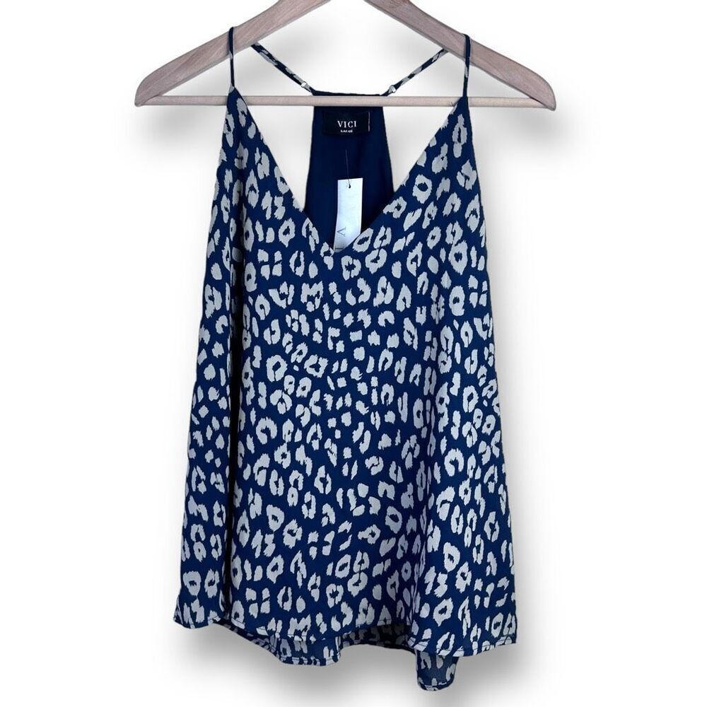 Vici Blue and White Leopard Print Tank Top size Large